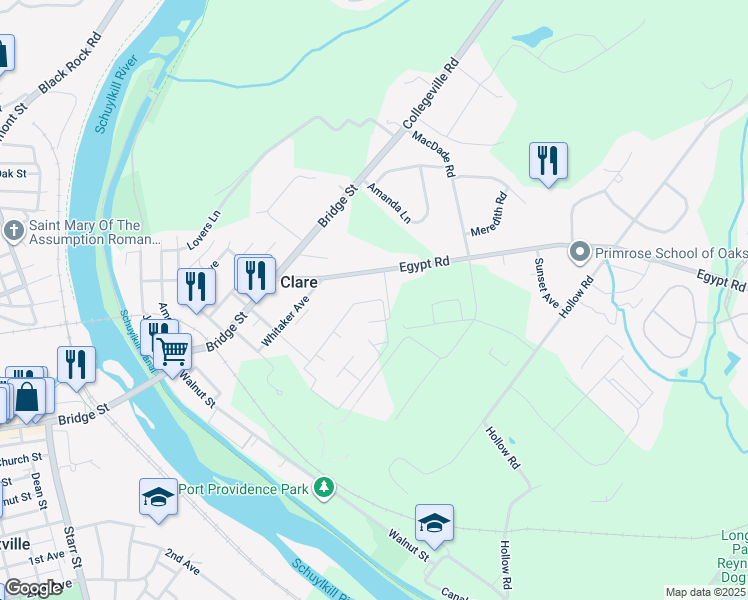 map of restaurants, bars, coffee shops, grocery stores, and more near 314 Meadowview Lane in Mont Clare