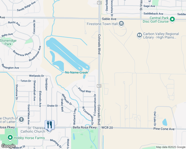 map of restaurants, bars, coffee shops, grocery stores, and more near 5897 East Conservation Drive in Longmont