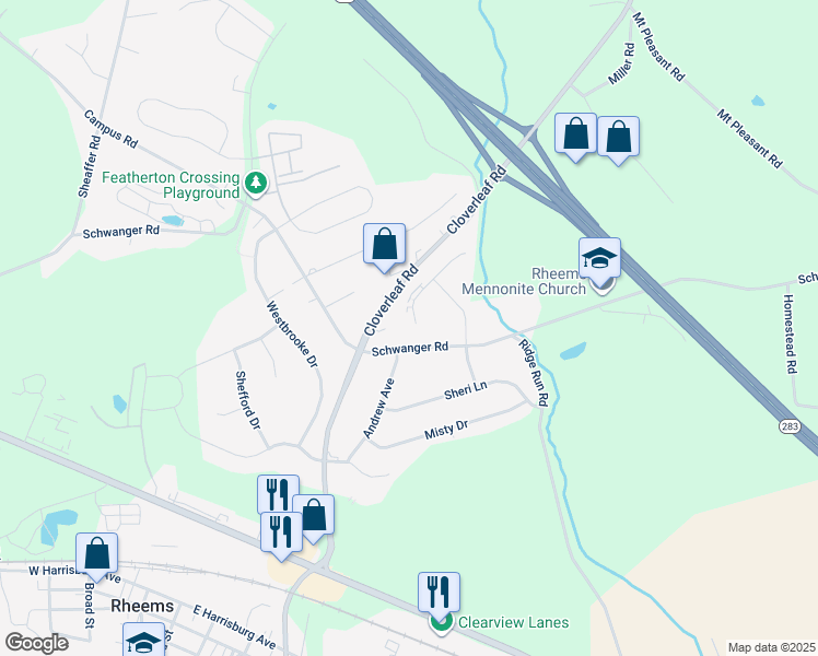 map of restaurants, bars, coffee shops, grocery stores, and more near 673 Knoll Drive in Mount Joy