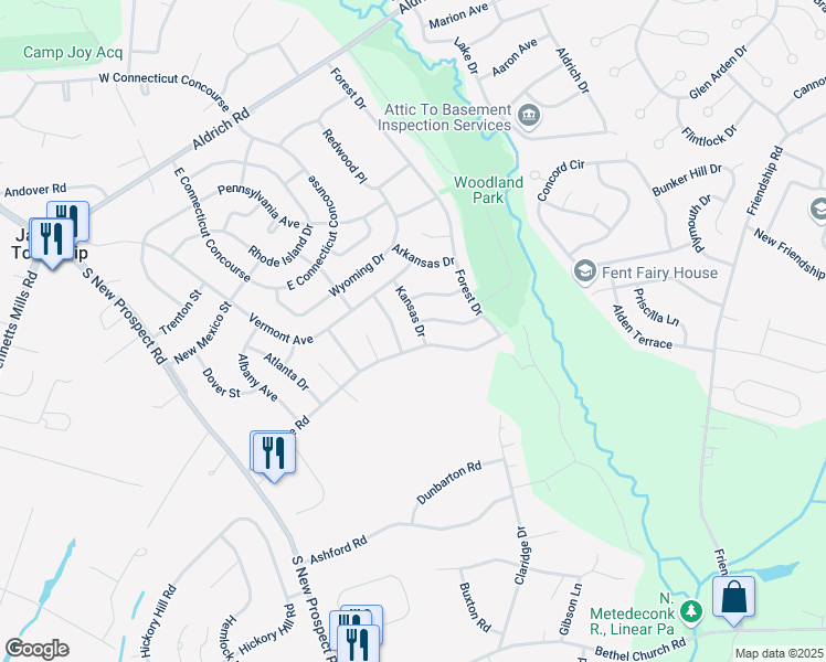 map of restaurants, bars, coffee shops, grocery stores, and more near 3 Kansas Drive in Jackson Township