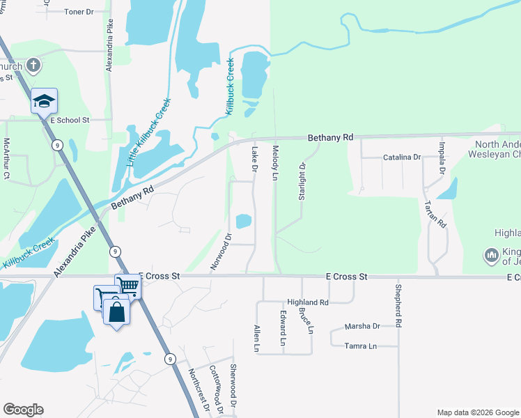 map of restaurants, bars, coffee shops, grocery stores, and more near 2226 Lake Drive in Anderson