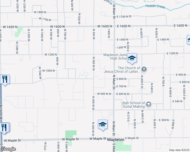 map of restaurants, bars, coffee shops, grocery stores, and more near 830 North 300 West in Mapleton