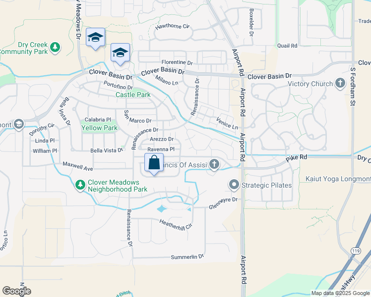 map of restaurants, bars, coffee shops, grocery stores, and more near 4014 Arezzo Drive in Longmont