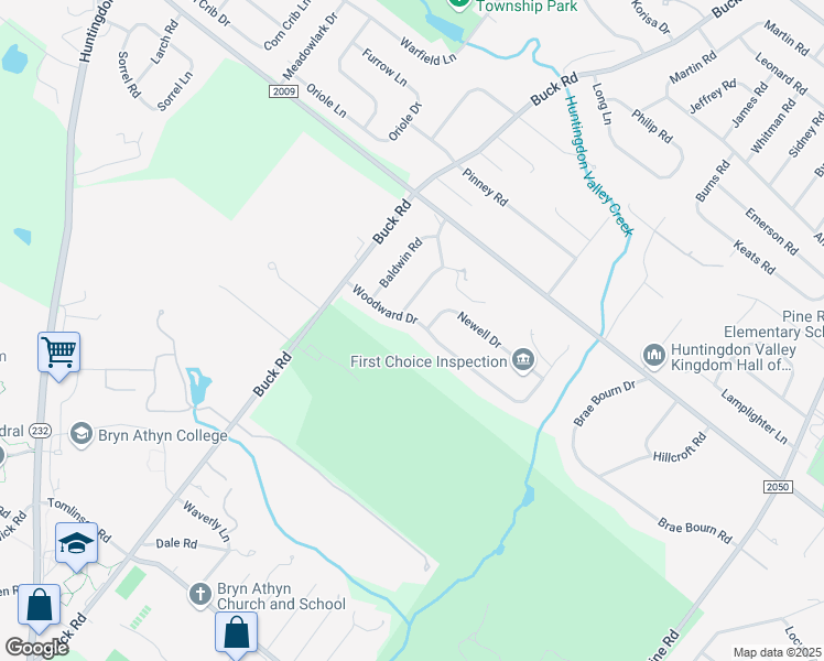 map of restaurants, bars, coffee shops, grocery stores, and more near 600 Woodward Drive in Montgomery County