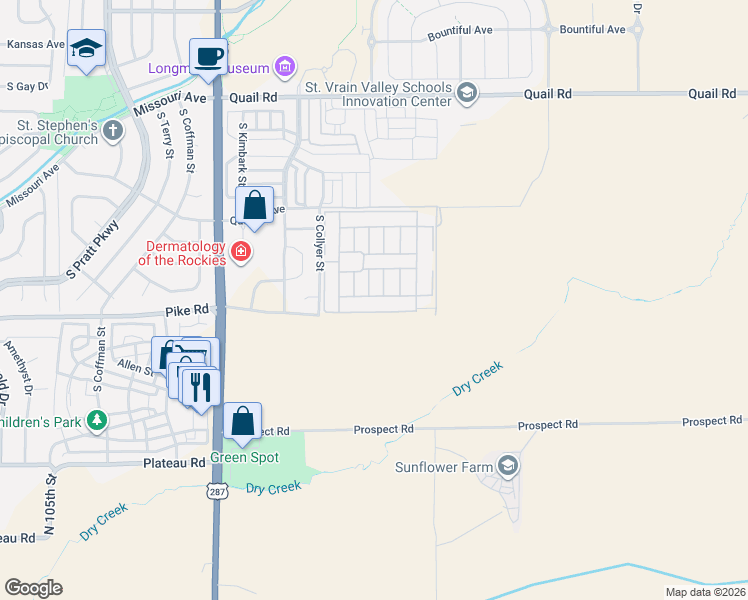map of restaurants, bars, coffee shops, grocery stores, and more near 7307 Maple Street in Longmont