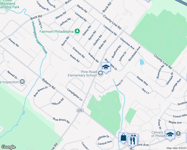 map of restaurants, bars, coffee shops, grocery stores, and more near 3736 Pine Road in Montgomery County