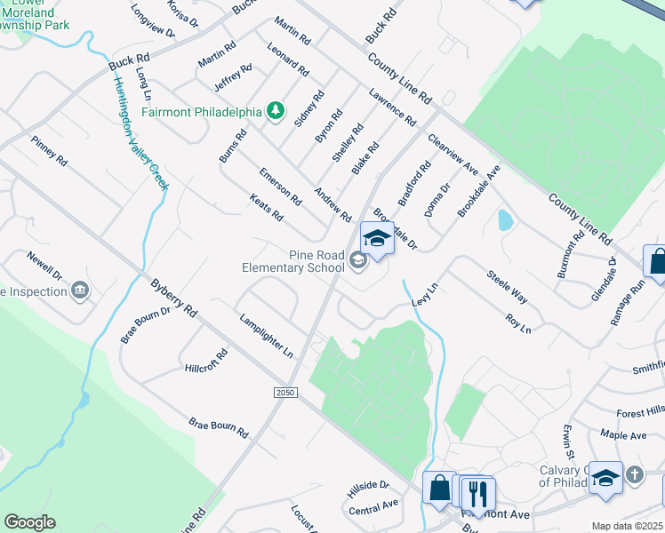 map of restaurants, bars, coffee shops, grocery stores, and more near 3736 Pine Road in Montgomery County
