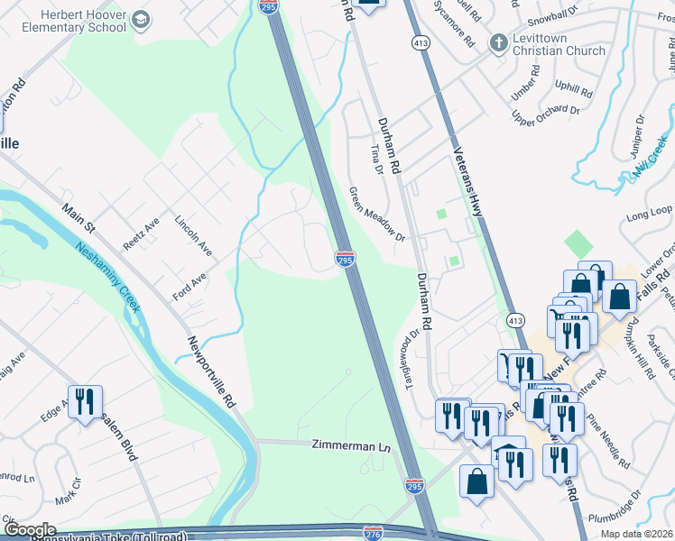 map of restaurants, bars, coffee shops, grocery stores, and more near 750 Ford Avenue in Langhorne