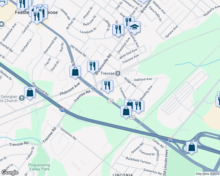 map of restaurants, bars, coffee shops, grocery stores, and more near 3046 Clark Avenue in Feasterville-Trevose