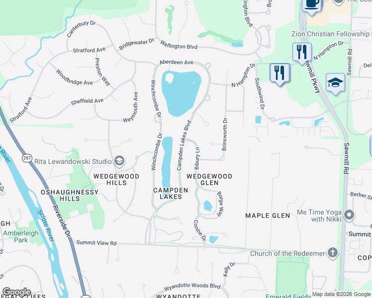 map of restaurants, bars, coffee shops, grocery stores, and more near 8236 Campden Lakes Boulevard in Dublin