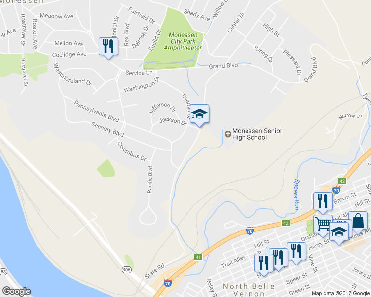 map of restaurants, bars, coffee shops, grocery stores, and more near 1328 State Rd in Monessen