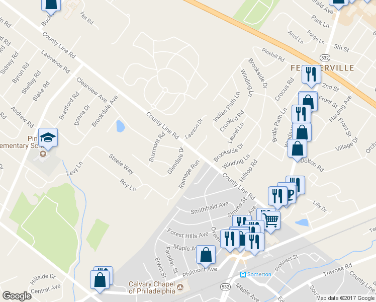 map of restaurants, bars, coffee shops, grocery stores, and more near 38 County Line Road in Montgomery County