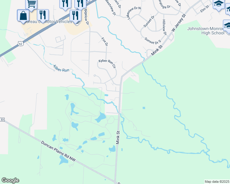 map of restaurants, bars, coffee shops, grocery stores, and more near 211 Redwood Drive in Johnstown