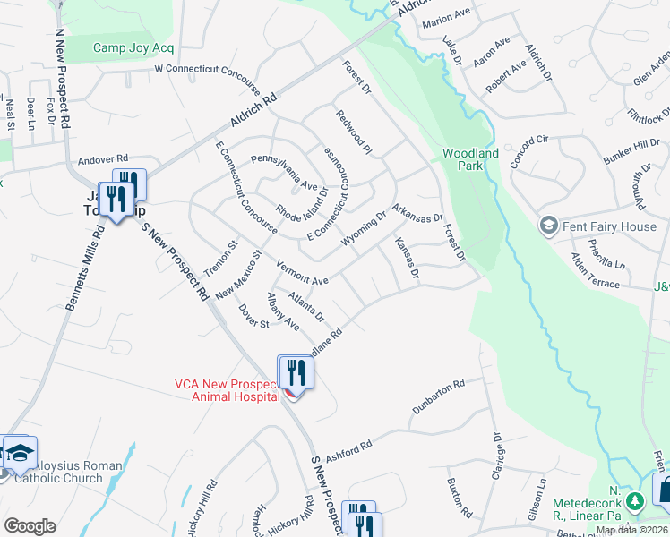 map of restaurants, bars, coffee shops, grocery stores, and more near 24 Vermont Avenue in Jackson Township