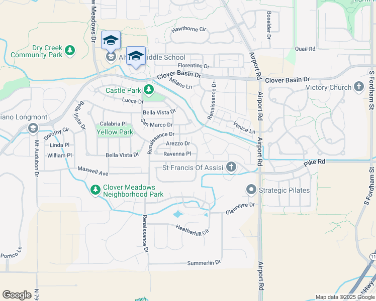 map of restaurants, bars, coffee shops, grocery stores, and more near 4012 Ravenna Place in Longmont