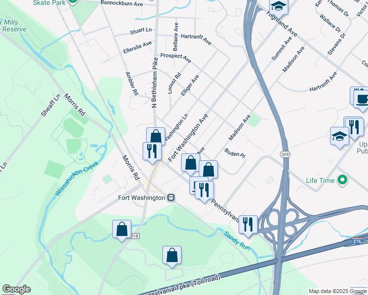 map of restaurants, bars, coffee shops, grocery stores, and more near 123 Fort Washington Avenue in Fort Washington