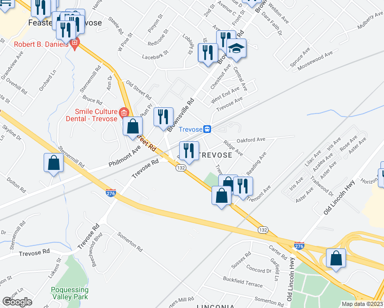 map of restaurants, bars, coffee shops, grocery stores, and more near 3046 Clark Avenue in Feasterville-Trevose