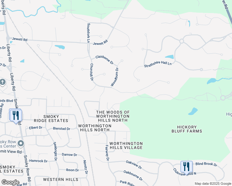 map of restaurants, bars, coffee shops, grocery stores, and more near 10568 Churchill Drive in Powell