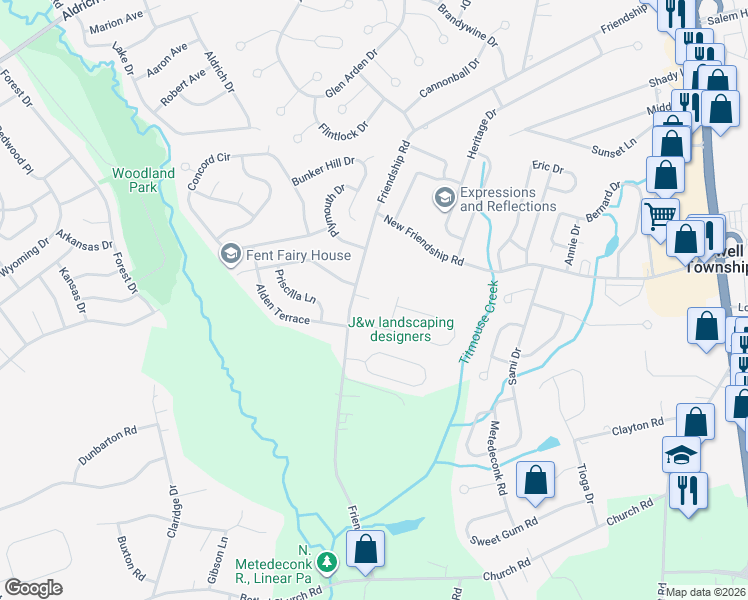 map of restaurants, bars, coffee shops, grocery stores, and more near 5 Basswood Drive in Howell Township