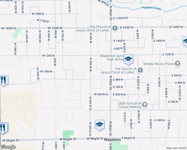 map of restaurants, bars, coffee shops, grocery stores, and more near 830 North 300 West in Mapleton