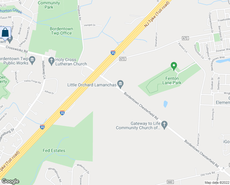 map of restaurants, bars, coffee shops, grocery stores, and more near 46 Bordentown Chesterfield Road in Crosswicks