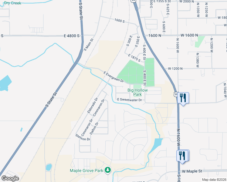 map of restaurants, bars, coffee shops, grocery stores, and more near 2179 Cimmaron Drive in Springville