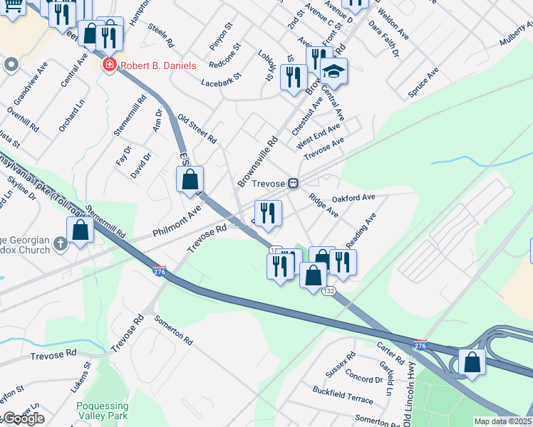 map of restaurants, bars, coffee shops, grocery stores, and more near 3049 Rail Avenue in Feasterville-Trevose