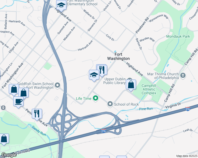 map of restaurants, bars, coffee shops, grocery stores, and more near 414 Commerce Drive in Fort Washington