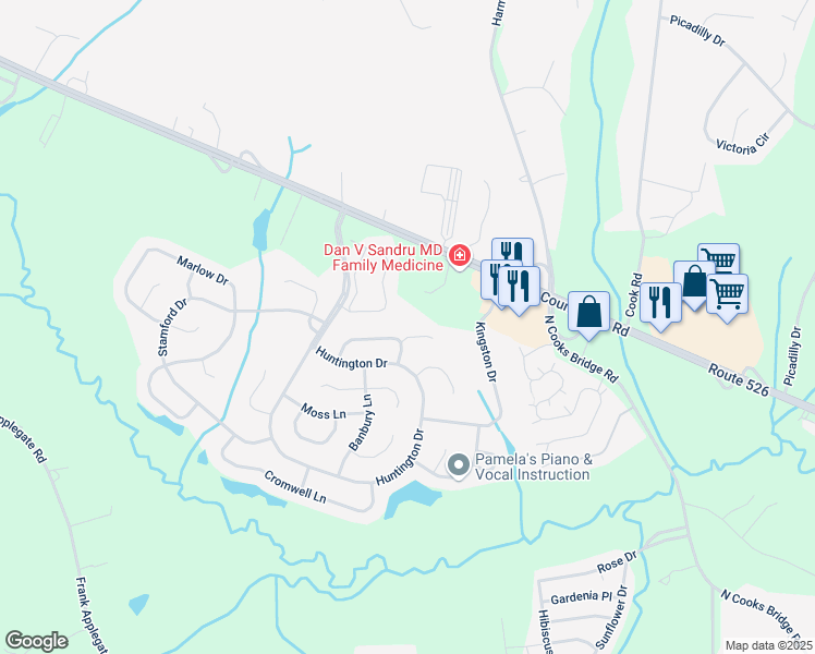 map of restaurants, bars, coffee shops, grocery stores, and more near 4 Marlborough Court in Jackson Township