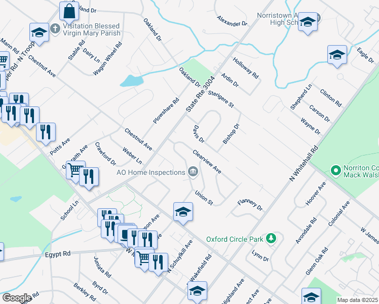 map of restaurants, bars, coffee shops, grocery stores, and more near 2020 Clearview Avenue in Norristown