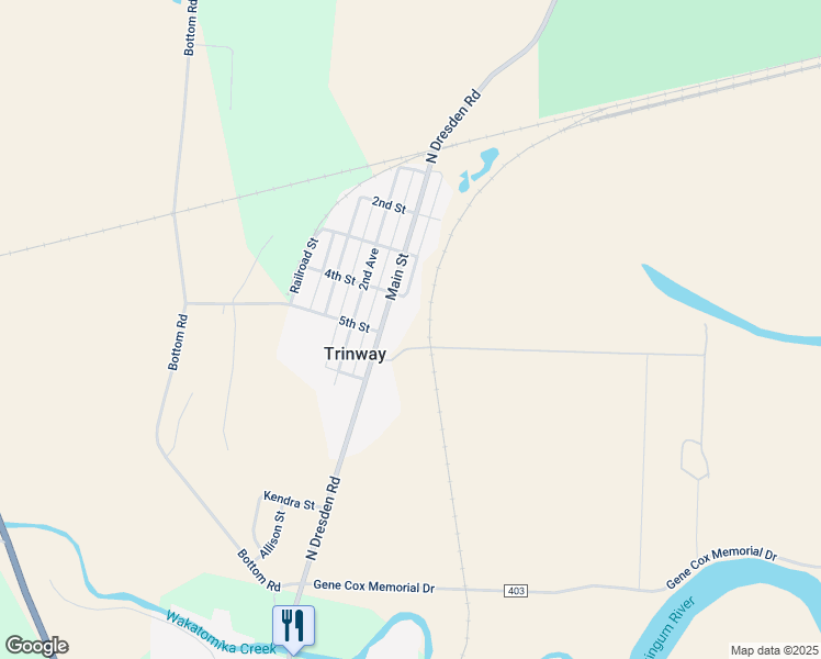 map of restaurants, bars, coffee shops, grocery stores, and more near 12570 Main Street in Trinway