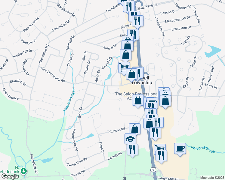 map of restaurants, bars, coffee shops, grocery stores, and more near 311 Friendship Gardens in Howell