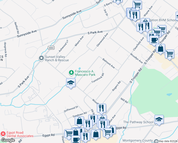 map of restaurants, bars, coffee shops, grocery stores, and more near 115 Tomstock Circle in Eagleville