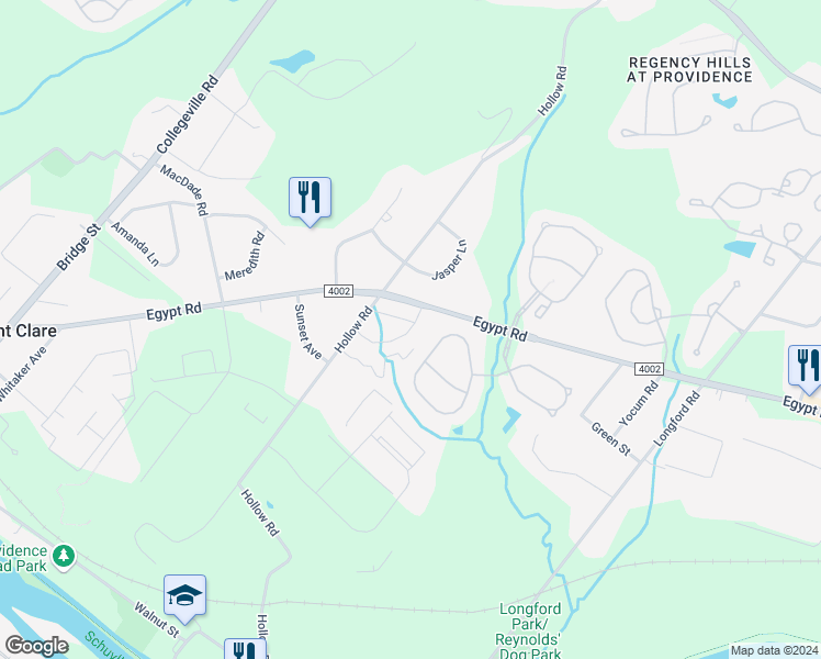 map of restaurants, bars, coffee shops, grocery stores, and more near 13 Hummingbird Lane in Phoenixville