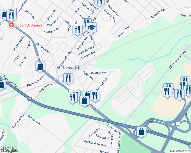 map of restaurants, bars, coffee shops, grocery stores, and more near 3232 Prospect Avenue in Langhorne