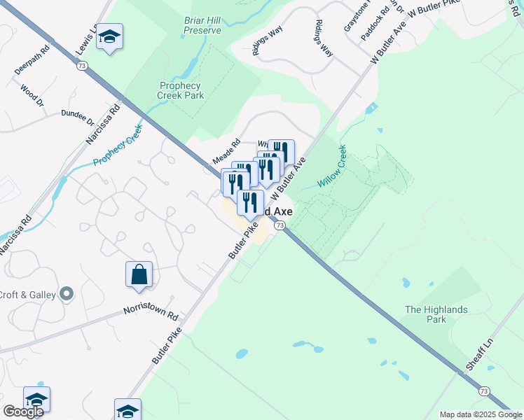 map of restaurants, bars, coffee shops, grocery stores, and more near 4 West Skippack Pike in Ambler