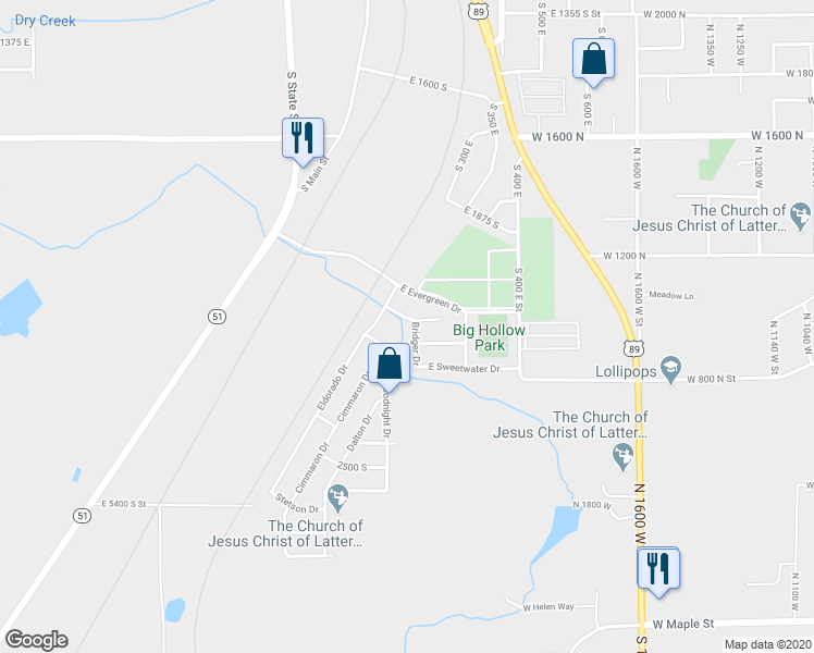 map of restaurants, bars, coffee shops, grocery stores, and more near 2108 Bridger Drive in Springville