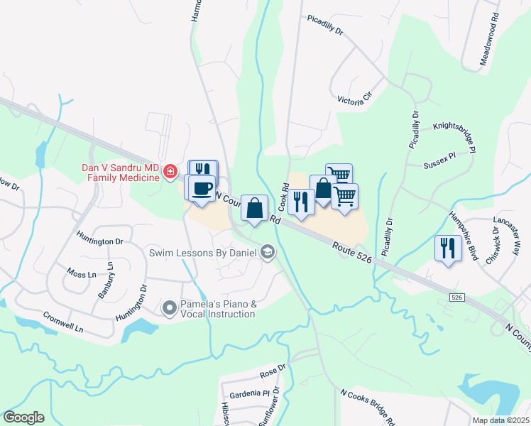 map of restaurants, bars, coffee shops, grocery stores, and more near 331 North County Line Road in Jackson