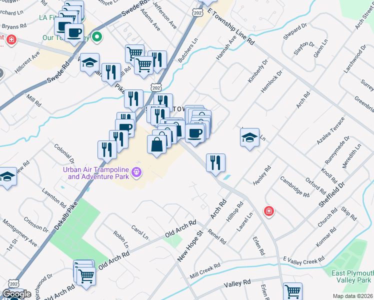map of restaurants, bars, coffee shops, grocery stores, and more near 3 Germantown Pike in Plymouth Meeting
