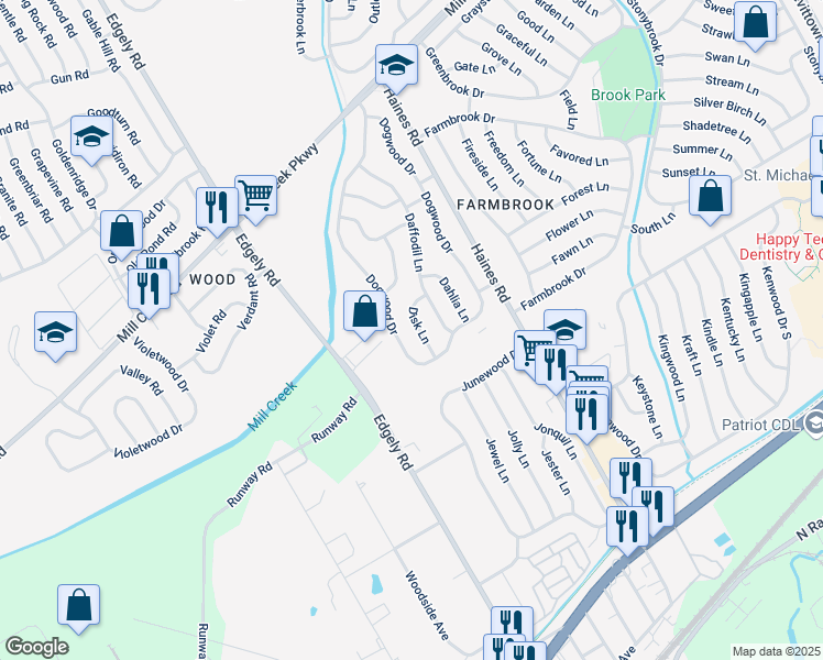 map of restaurants, bars, coffee shops, grocery stores, and more near 17 Disk Lane in Levittown