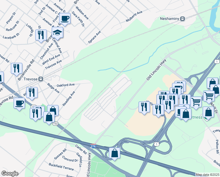 map of restaurants, bars, coffee shops, grocery stores, and more near 3549 Lilac Avenue in Trevose