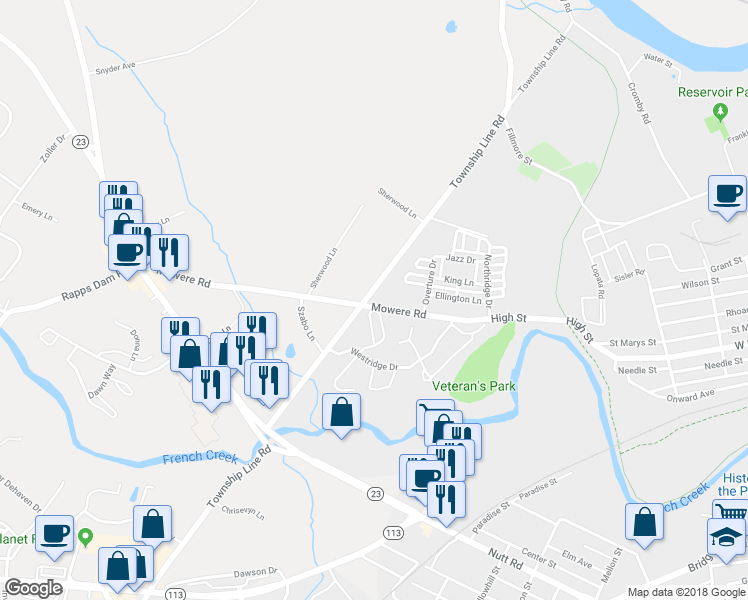 map of restaurants, bars, coffee shops, grocery stores, and more near 946 Township Line Road in Phoenixville