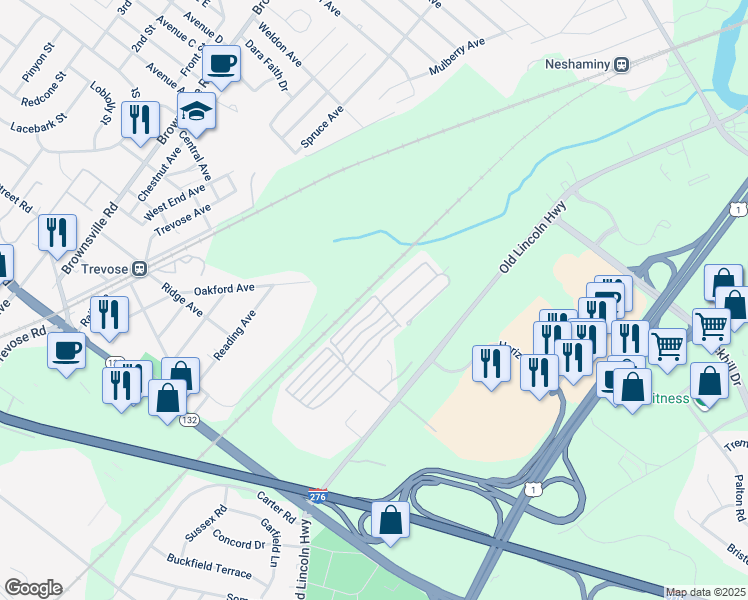 map of restaurants, bars, coffee shops, grocery stores, and more near 3549 Lilac Avenue in Trevose