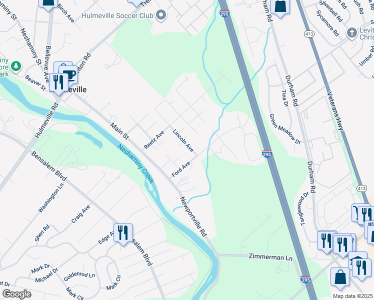 map of restaurants, bars, coffee shops, grocery stores, and more near 524 Lincoln Avenue in Hulmeville