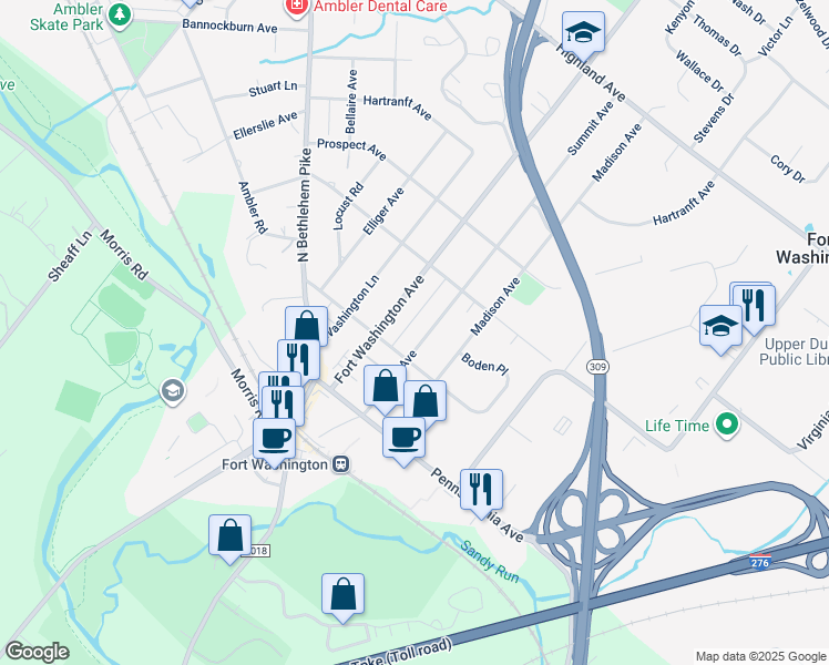 map of restaurants, bars, coffee shops, grocery stores, and more near 203 Summit Avenue in Fort Washington