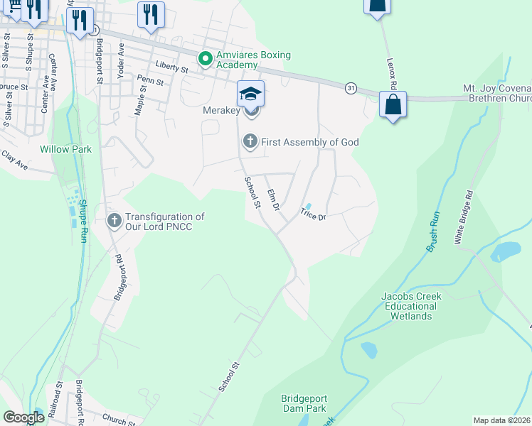 map of restaurants, bars, coffee shops, grocery stores, and more near 2432 School Street in Mount Pleasant
