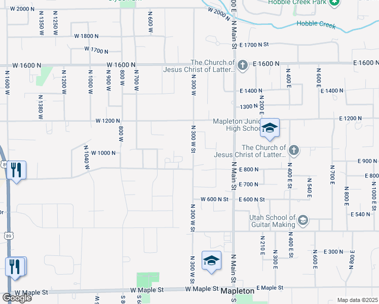 map of restaurants, bars, coffee shops, grocery stores, and more near 913 North 300 West in Mapleton