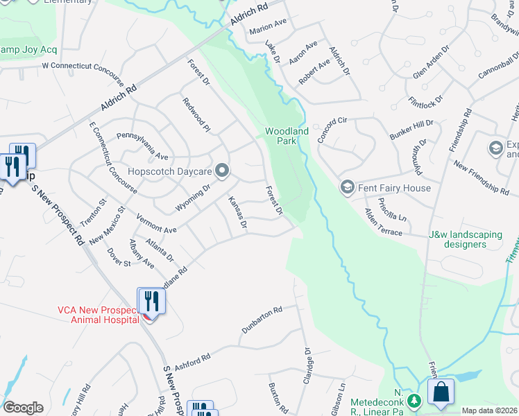 map of restaurants, bars, coffee shops, grocery stores, and more near 9 Nebraska Drive in Jackson Township