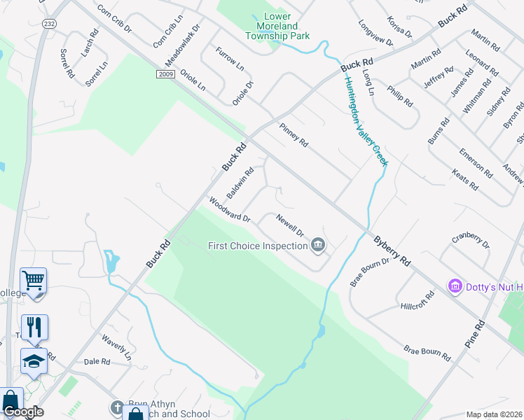 map of restaurants, bars, coffee shops, grocery stores, and more near 585 Woodward Drive in Montgomery County