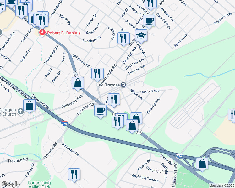 map of restaurants, bars, coffee shops, grocery stores, and more near 3129 Rail Avenue in Trevose